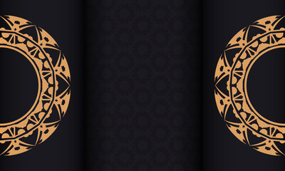 Black banner with greek luxury ornaments and space for your text. Print-ready postcard design with abstract patterns.