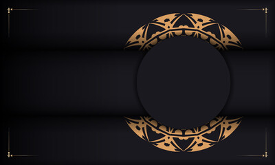Black banner with greek luxury ornaments and place for your text and logo. Postcard design with abstract patterns.