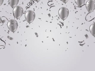 Group of Balloons silver color Background. Set of Balloons for Birthday, Anniversary, Celebration Party Decorations. Vector Illustration EPS 10