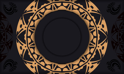 Black banner template with greek luxury ornaments and place for your logo. Postcard design with abstract patterns.