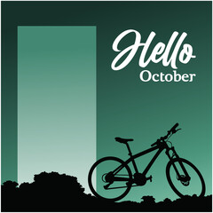 hello october with silhouette of the bicycle banner template illustration vector