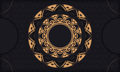 Black vector banner with greek luxury ornaments and place for your logo and text. Template for postcard print design with abstract ornament.