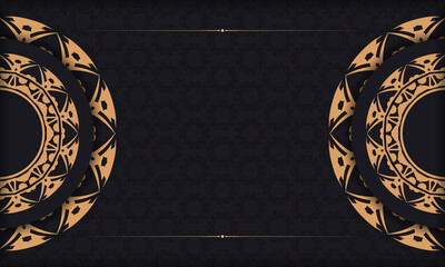 Black vector banner with greek luxury ornaments and place for your logo and text. Template for postcard print design with abstract ornament.