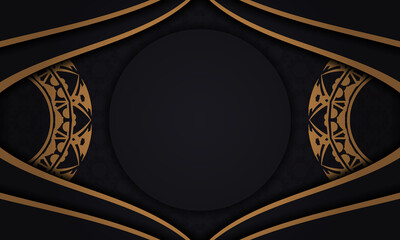 Black vector background with greek luxury ornaments and place for your logo. Postcard design with abstract ornament.