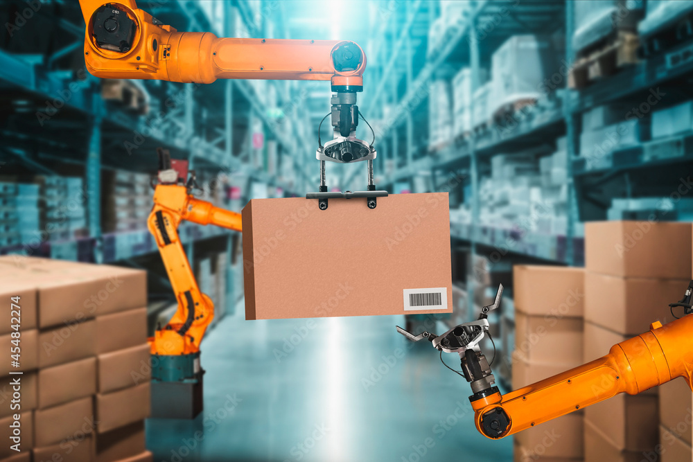Poster smart robot arm system for innovative warehouse and factory digital technology . automation manufact