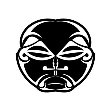 Tattoo ornament with sun face maori style. African, aztecs or mayan ethnic mask.