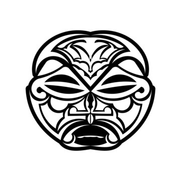 Tattoo ornament with sun face maori style. African, aztecs or mayan ethnic mask.