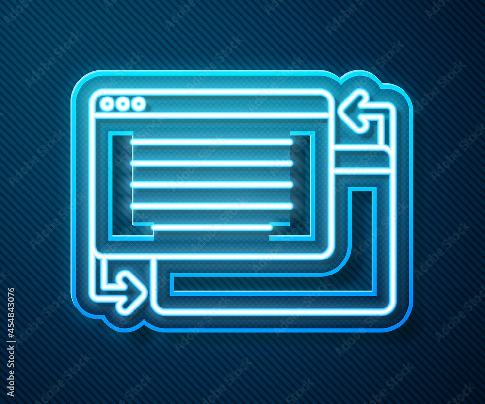 Poster glowing neon line ui or ux design icon isolated on blue background. vector