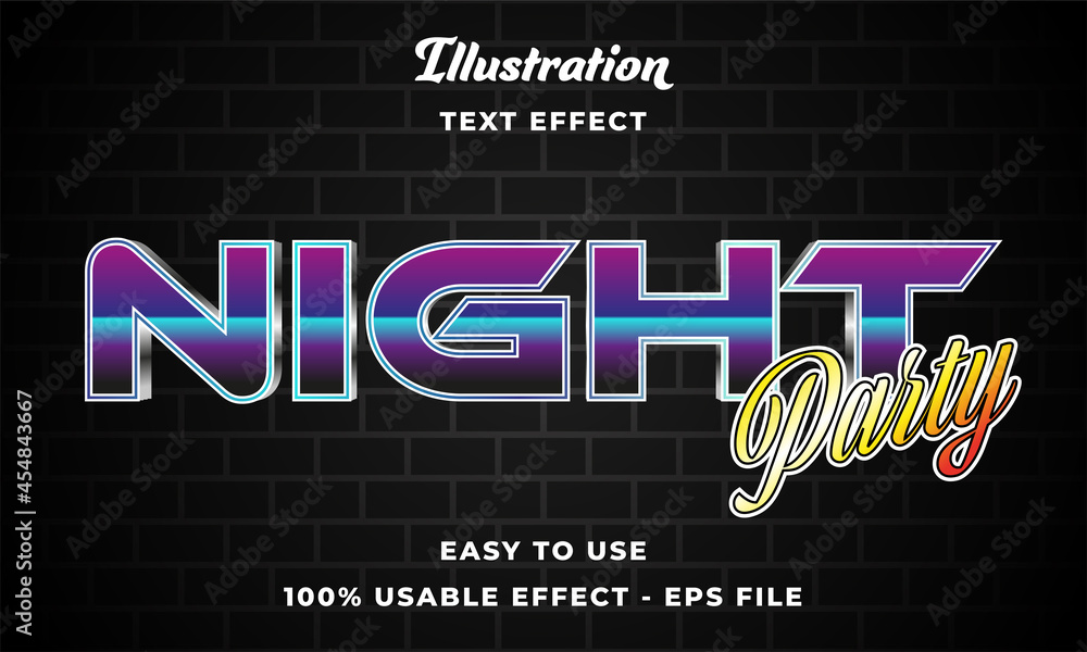 Poster editable night party vector text effect with modern style design
