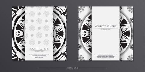 Luxurious Postcard Template White colors with Indian patterns. Print-ready invitation design with mandala ornament.