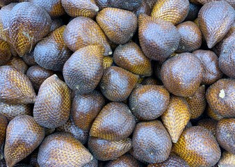 Top view of Salak (Salacca edulis or Salacca zalacca) known as snake fruit or snake skin fruit