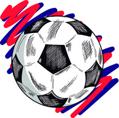 soccer ball white and black blue red gol - obrazy, fototapety, plakaty