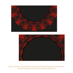 Business card template with place for your text and vintage ornament. Template for print design business cards in black with Greek red patterns.