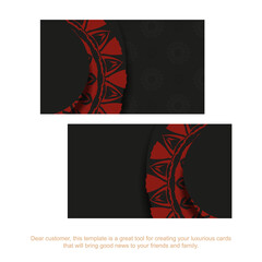 Stylish business cards with a place for your text and vintage ornaments. Template for print design of business cards in black with Greek red ornament.