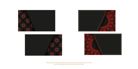 Vector Ready Business Cards with Place Your Text and Vintage Patterns. Business Card Design in Black with Greek Red Ornaments.