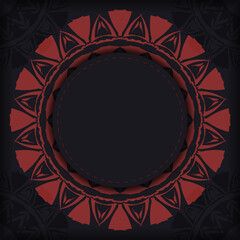 Preparing an invitation with a place for your text and abstract patterns. Luxurious vector template for print design postcard in black color with red greek patterns.