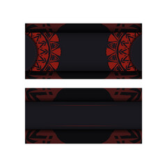 Vector Invitation card template with place for your text and abstract ornament. Luxurious design of a postcard in black color with a red Greek ornament.