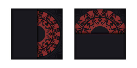 Luxurious Ready-to-Print postcard design in black with red Greek patterns.