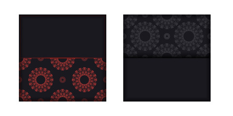 Print-ready postcard design with abstract patterns. Black banner with Greek red ornaments and place under your text.