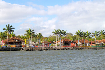 Naklejka premium coast with palms and cabins