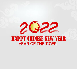 Chinese new year 2022 year of the tiger red and gold flower.