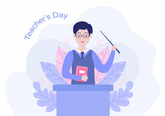 Happy Teacher's Day Background Vector Illustration with Educational Style, Online Coaching to Student for Poster, Brochure, or Banner