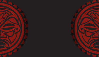 Ready-to-print postcard design in black with the mask of the gods. Invitation template with a place for your text and a face in a polizenian style ornamentation.