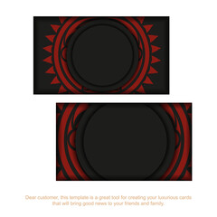 Black banner template with Greek red ornaments and place for your logo and text. Template for postcard print design with abstract patterns.