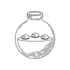 Black Simple Line Glass Flask Doodle Outline Potion Drink Elixir Liquid Element Vector Design Style Sketch Isolated Illustration Magic Witchcraft