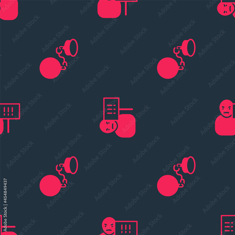 Poster set ball on chain and protest on seamless pattern. vector