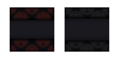 Template for print design postcards in black color with a mask of the gods. Preparing an invitation with a place for your text and a face in the Polizenian style.