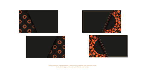 Business card design in black with orange patterns. Stylish business cards with a place for your text and vintage ornaments.