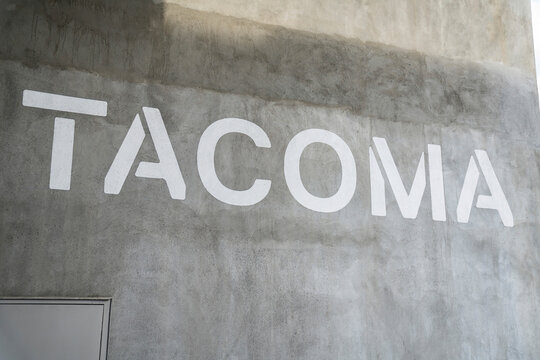 Concrete wall with Tacoma lettering at Tacoma, Washington