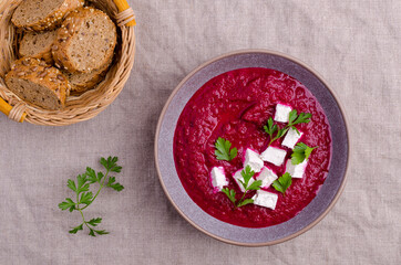 Beet cream soup with feta