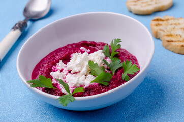 Beet cream soup with feta
