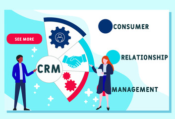 Vector website design template . CRM - Consumer Relationship Management acronym. business concept. illustration for website banner, marketing materials, business presentation, online advertising.