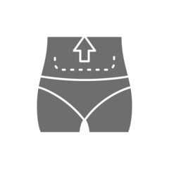 Abdominal liposuction, abdominoplasty, tummy tuck plastic surgery grey icon.