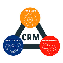 CRM - Consumer Relationship Management acronym. business concept background.  vector illustration concept with keywords and icons. lettering illustration with icons for web banner, flyer, landing 