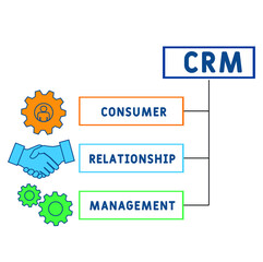 CRM - Consumer Relationship Management acronym. business concept background.  vector illustration concept with keywords and icons. lettering illustration with icons for web banner, flyer, landing 
