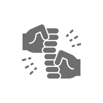Vector friendly gestures, joyous punches grey icon.
