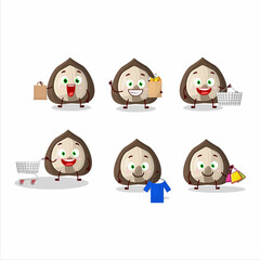 A Rich manchurian walnut mascot design style going shopping