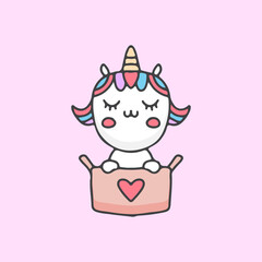 Kawaii unicorn cartoon vector in little boxes. Perfect for Nursery kids, greeting card, baby shower girl, fabric design.
