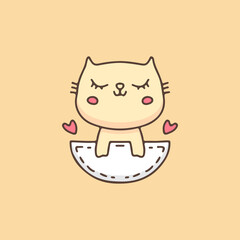 Pretty cat cartoon vector in pocket. Perfect for Nursery kids, greeting card, baby shower girl, fabric design.