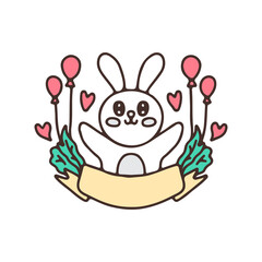 Kawaii bunny cartoon vector with balloons. Perfect for Nursery kids, greeting card, baby shower girl, fabric design.