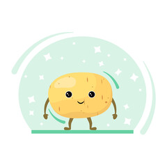 Funny potatoes on the background of stars. Cute vegetable in cartoon style.
