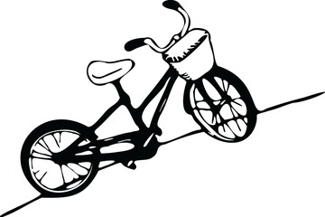 a classical bicycle with basket in the front,  black and white vector creating a relax holiday feeling and convey a Eco-conscious and healthy lifestyle