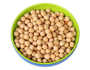 Dried peas on a bowl over white background