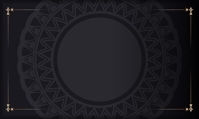 Black banner with ornaments and place for your logo. Printable design background template with abstract patterns.