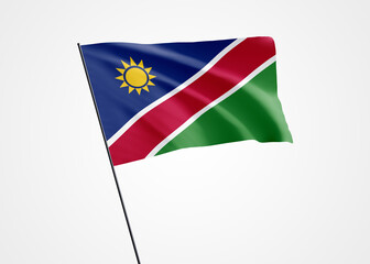 Namibia flag flying high in the white isolated background. March 21 Namibia independence day. World national flag collection world national flag collection
