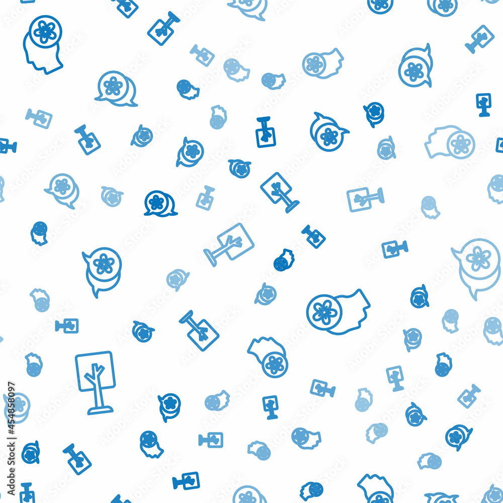 Poster set line forest, human head with flower inside and flower on seamless pattern. vector